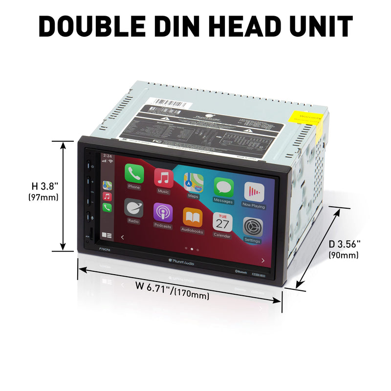 Planet Audio P70CPA 2DIN6.75 Inch Bluetooth Apple CarPlay Android Auto Digital Media Receiver