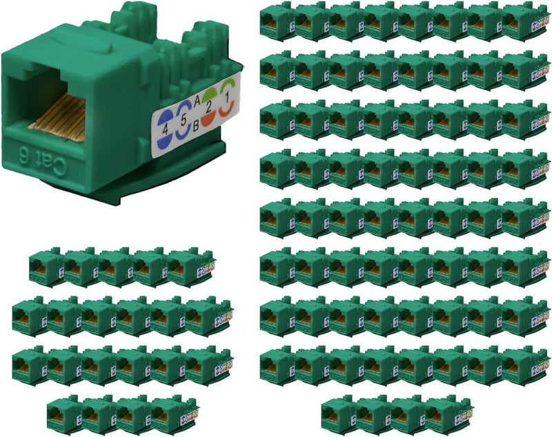 LOGICO KJ6227 Cat6 Keystone Jacks Green with Dust Cap – 22-26 AWG PCB Female RJ45 Connectors (10-100 Pack)