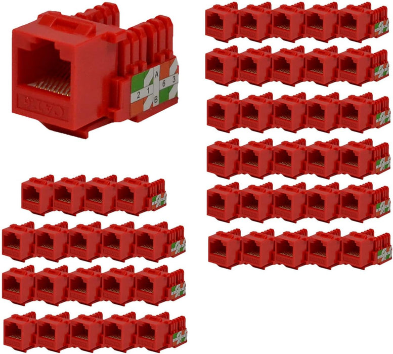 LOGICO KJ6226 Cat6 Keystone Jacks Red with Dust Cap – 22-26 AWG PCB Female RJ45 Connectors (10-100 Pack)