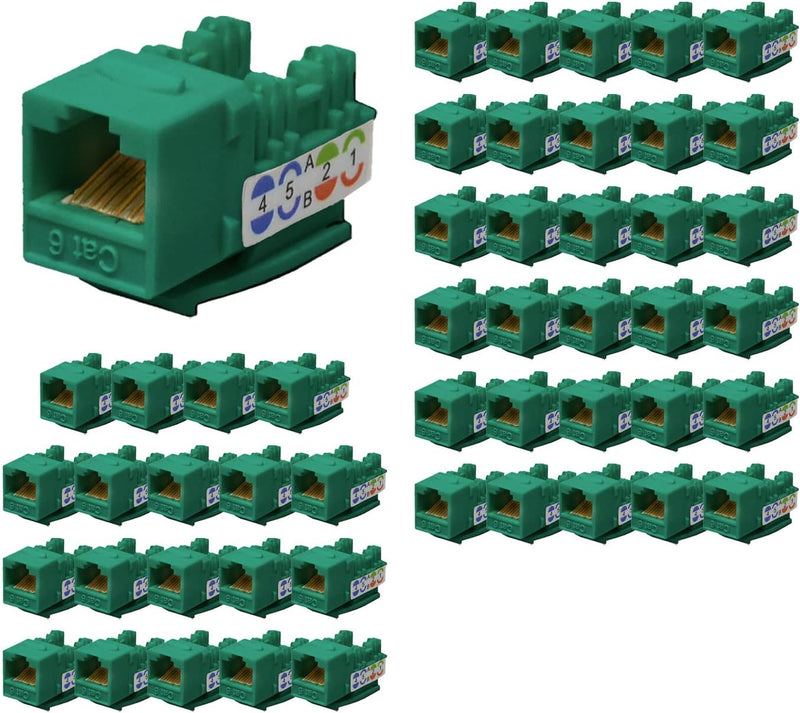 LOGICO KJ6227 Cat6 Keystone Jacks Green with Dust Cap – 22-26 AWG PCB Female RJ45 Connectors (10-100 Pack)