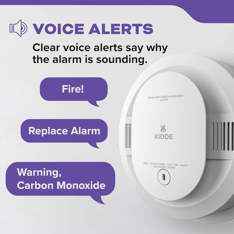 Kidde 30CUAR-V Hardwired Smoke & Carbon Monoxide Detector, AA Battery Backup, Voice Alerts, Interconnectable, LED Warning Light Indicators, White