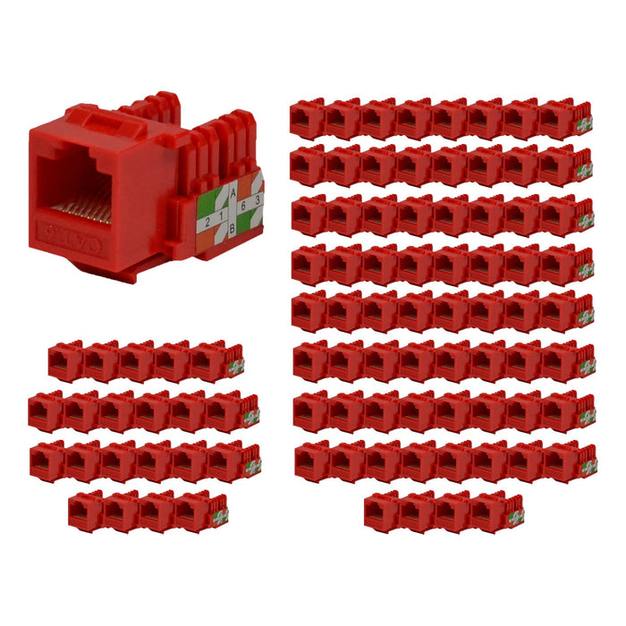 LOGICO KJ6226 Cat6 Keystone Jacks Red with Dust Cap – 22-26 AWG PCB Female RJ45 Connectors (10-100 Pack)