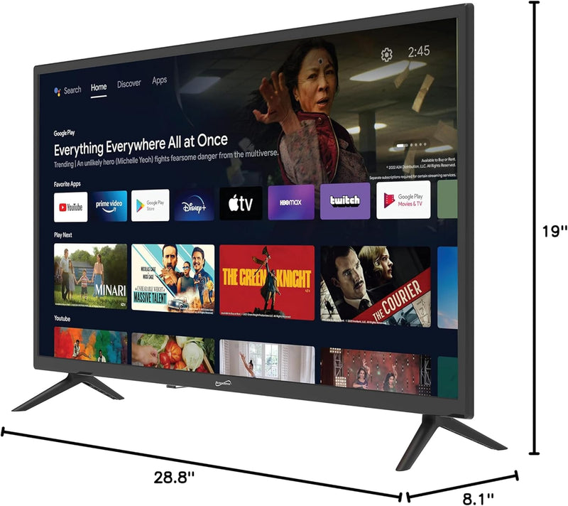 Supersonic SC-3250GTV 32 inch Smart Google FHD DLED TV 1080p HDMI Wi-Fi Bluetooth