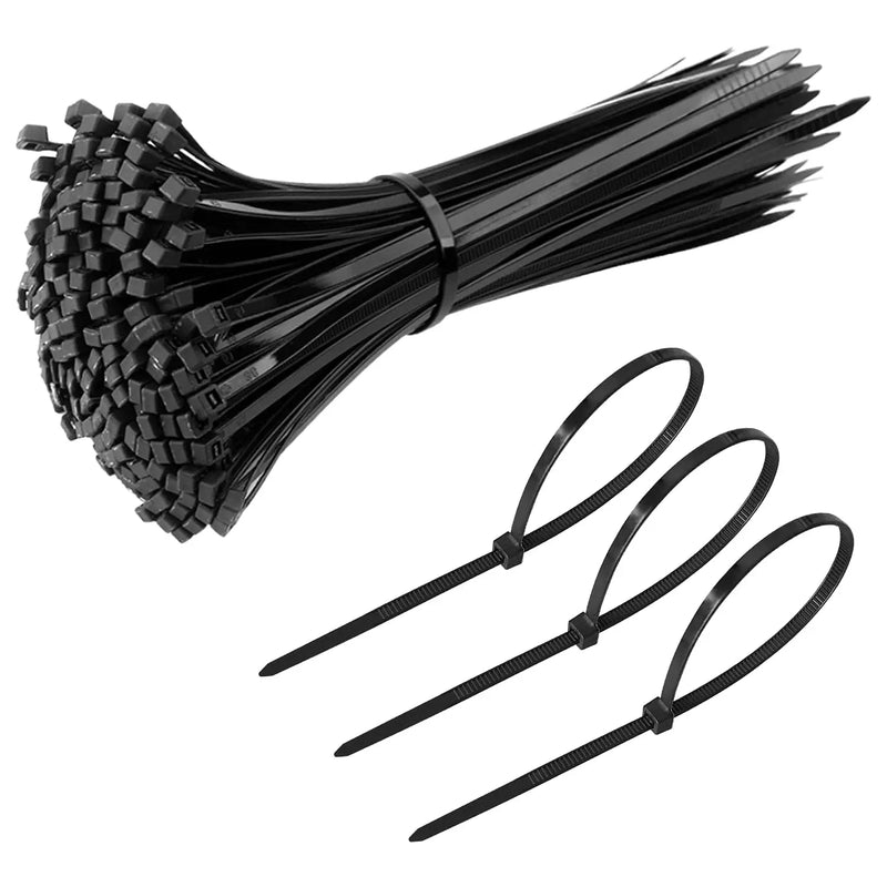 8" Black Zip Ties Cable Nylon Wrap 40 lbs Tensile Strength for Indoor Outdoor