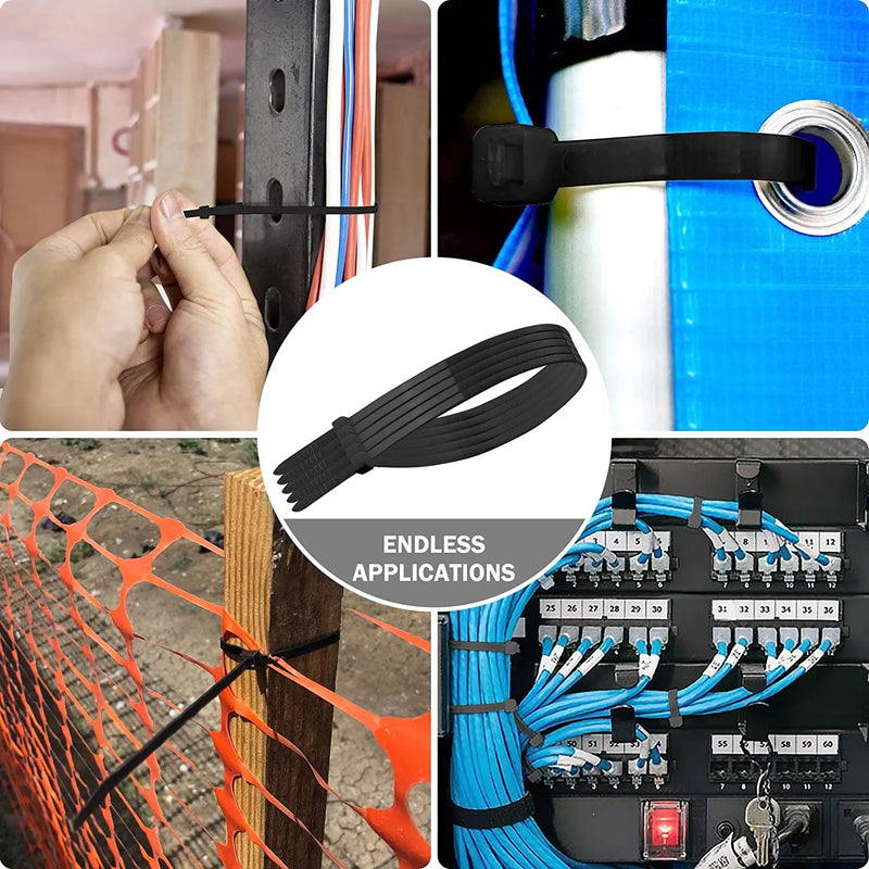 8" Black Zip Ties Cable Nylon Wrap 40 lbs Tensile Strength for Indoor Outdoor