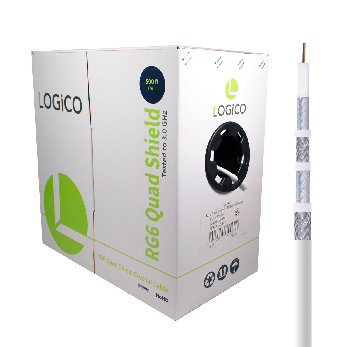 RG6 Quad Shield 18 AWG Satellite TV 500 ft Coaxial Cable