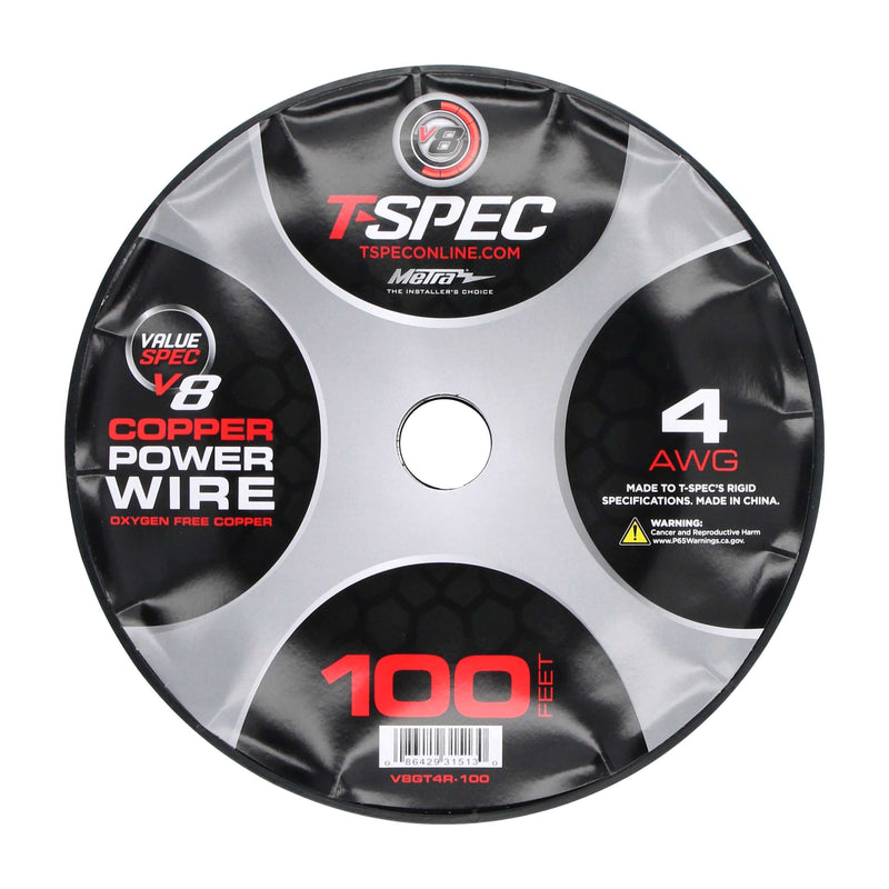 T-Spec V8GT4R V8GT Series 4 AWG OFC 25-100 ft Power Wire Oxygen Free Copper Red