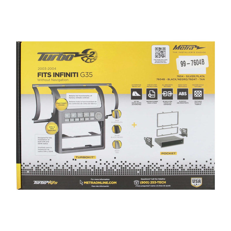 Metra 99-7604B Black Single or Double DIN Dash Kit for select 2003-2004 Infiniti G35 w/out Navi