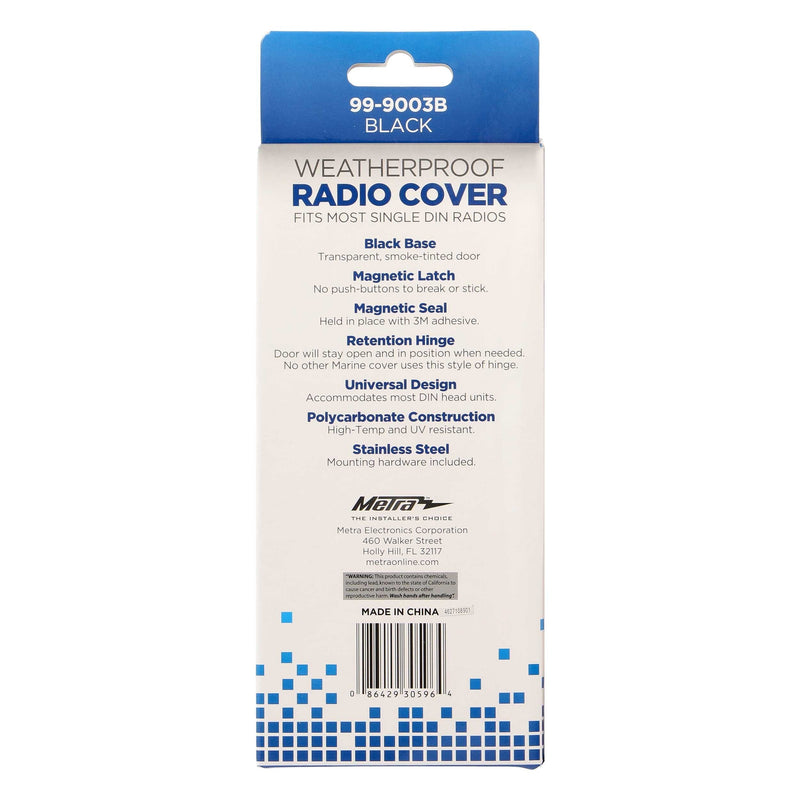 Metra 99-9003B Black Weatherproof Marine Cover for Single DIN Radios