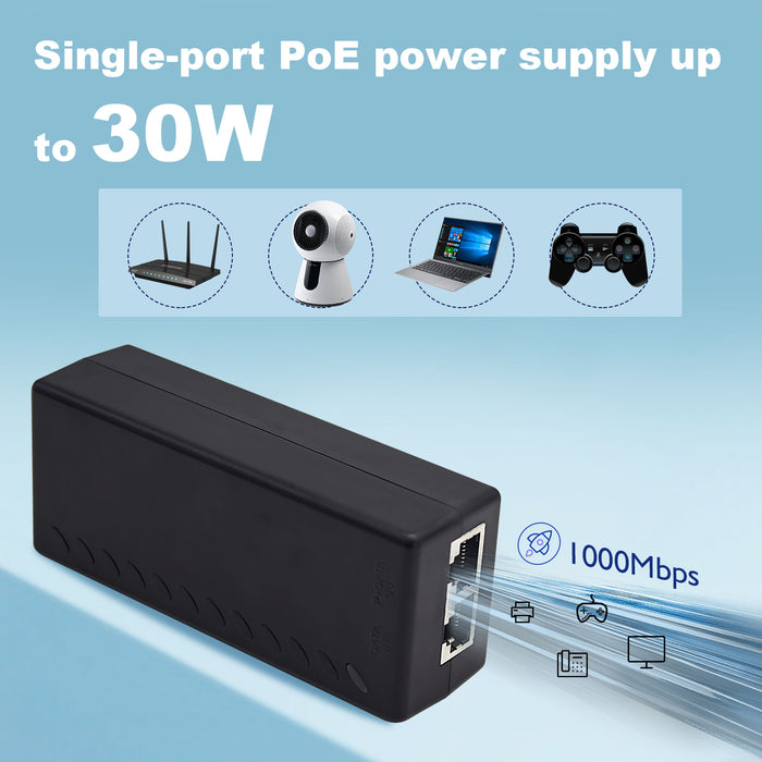 Mini Gigabit PoE Injector Adapter Single Channel 30W/15.4W up to 328ft Range