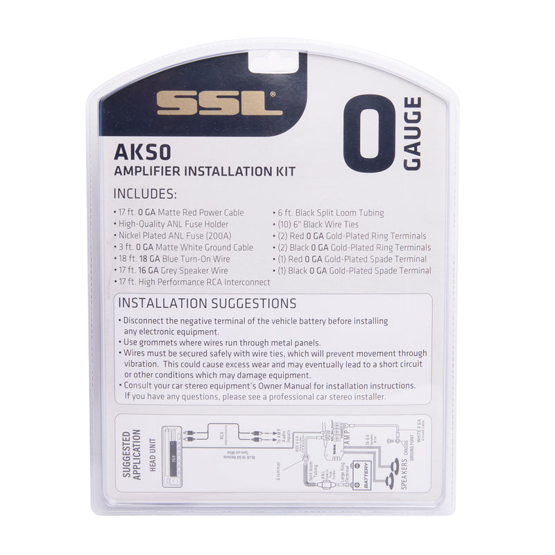 SSL AKS0 Car Audio 1/0 Gauge Complete Amplifier Installation Wiring Kit