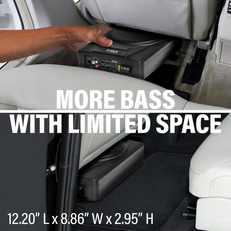 BOSS Audio BASS8 8" 800W Low Profile Under Seat Powered Car Subwoofer Built in Amplifier, Remote Control
