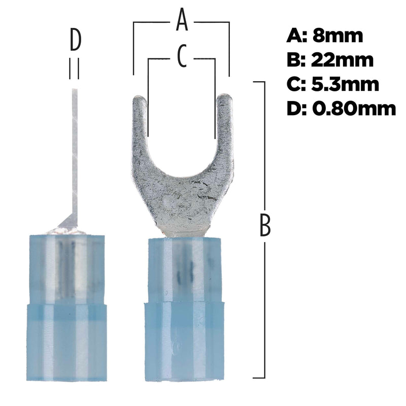 Install Bay BNST10  Blue Nylon Spade Terminals 16-14 Gauge #10 Stud - 100-Pack