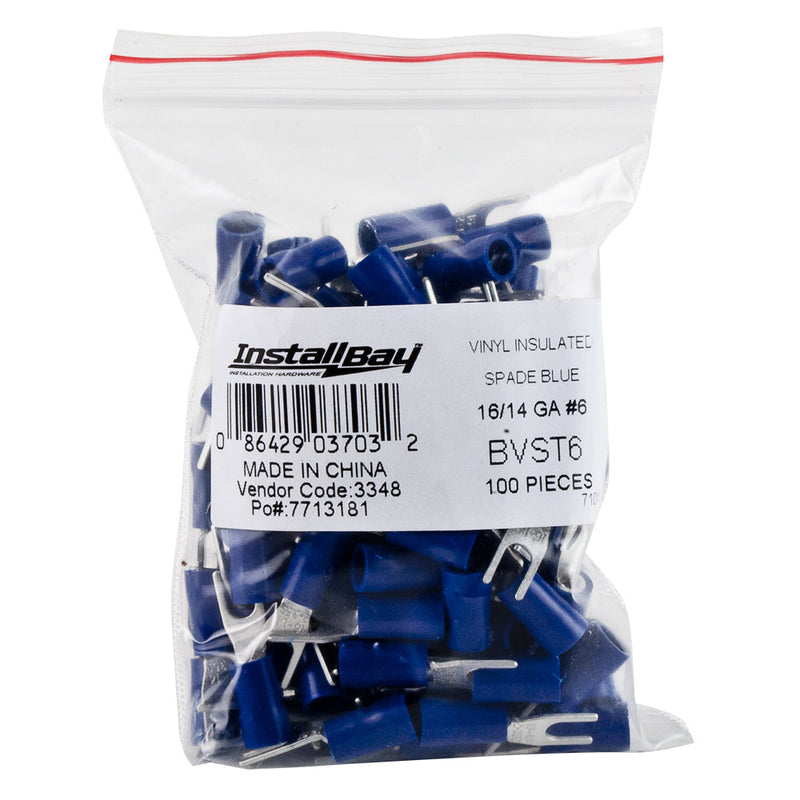 Install Bay BVST6 Blue Vinyl 16-14 Gauge #6 Spade Terminal (100/pack)