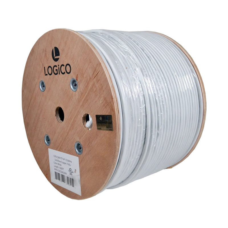 Logico 1000ft Cat6 FTP Shielded Riser CMR 550Mhz Pure Copper Bulk Ethernet Cable White