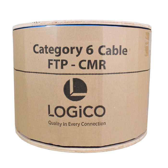 Logico 1000ft Cat6 FTP Shielded Riser CMR 550Mhz Pure Copper Bulk Ethernet Cable, Blue