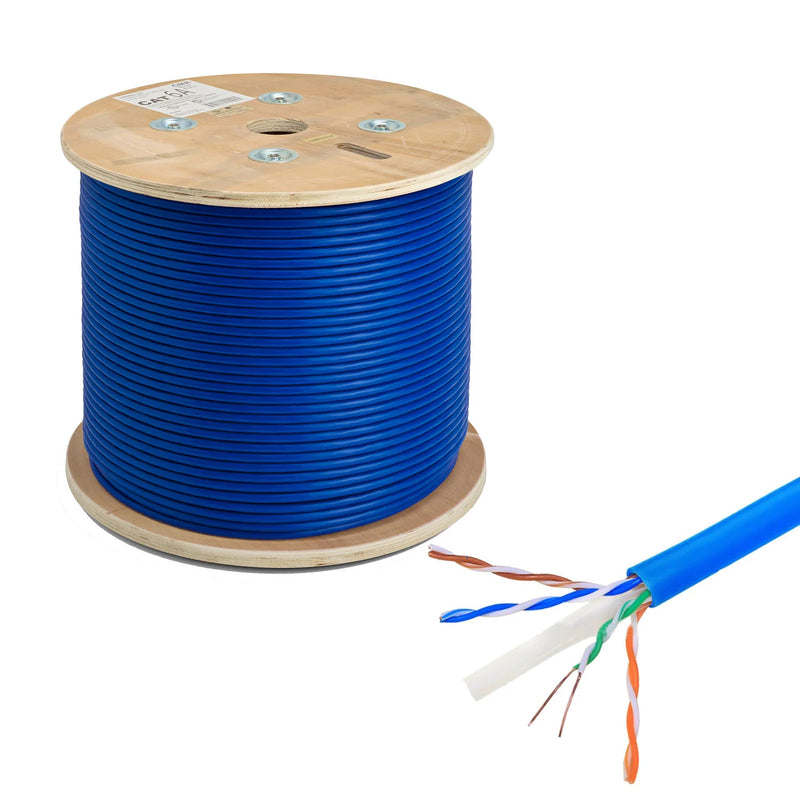 Logico Cat6A UTP 1000ft Bulk Ethernet Network Cable 10G 23AWG Solid Wire Riser Blue