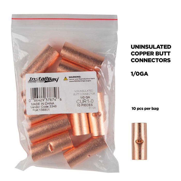 The Install Bay CUR1-0 Copper Uninsulated Butt Connector 1/0 Gauge Package of 10