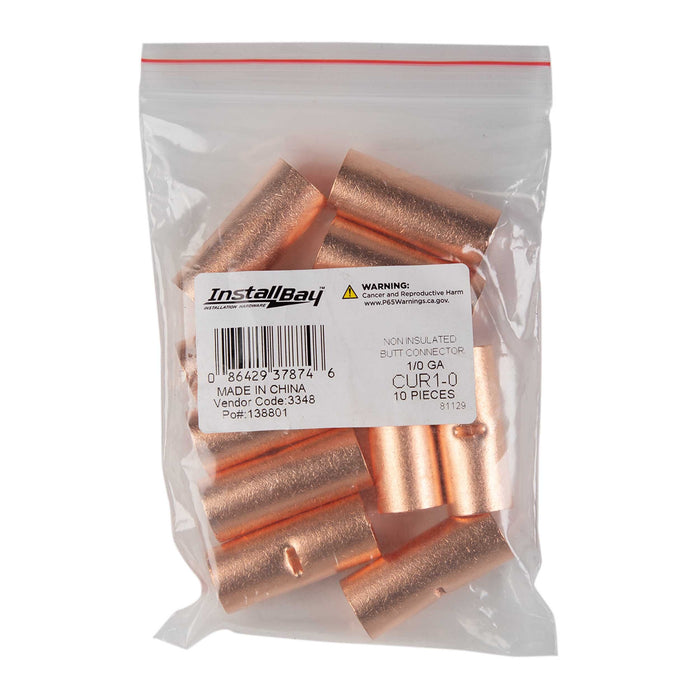 The Install Bay CUR1-0 Copper Uninsulated Butt Connector 1/0 Gauge Package of 10