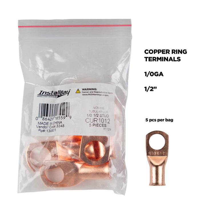 The Install Bay CUR1012 1/0 Gauge 1/2" Copper Ring Terminal (5/pack)