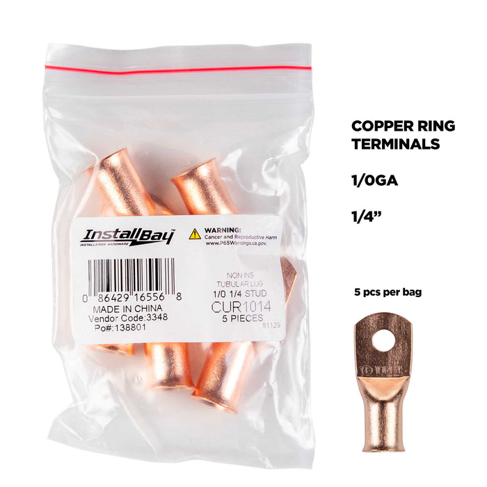 The Install Bay CUR1014 1/0 Gauge 1/4" Copper Ring Terminal (5/pack)