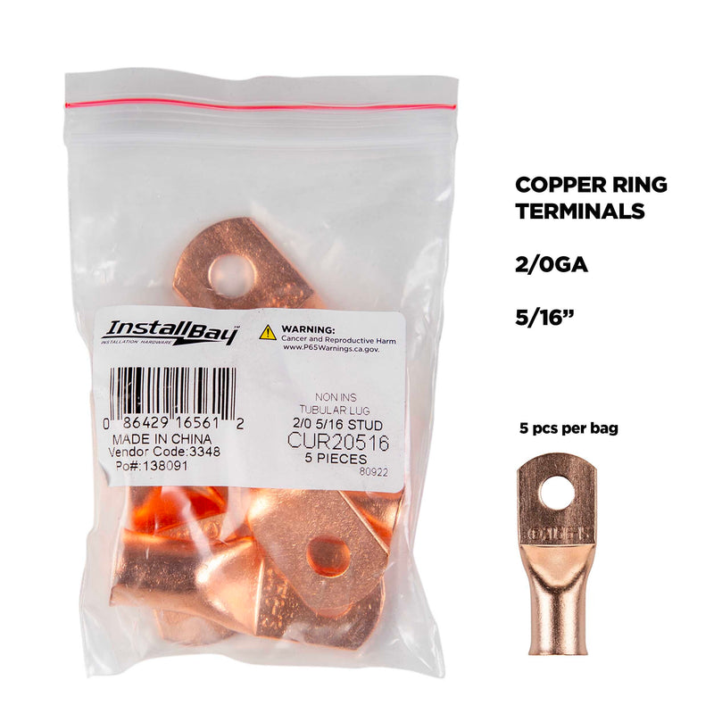 Install Bay CUR20516 2/0 Gauge 5/16" Copper Uninsulated Ring Terminal (5 Pack)