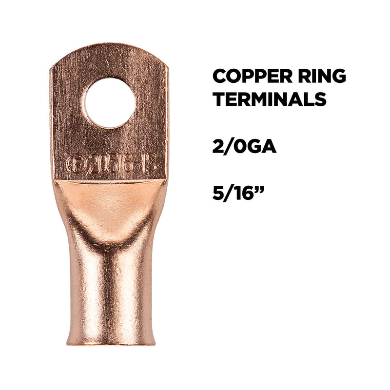 Install Bay CUR20516 2/0 Gauge 5/16" Copper Uninsulated Ring Terminal (5 Pack)