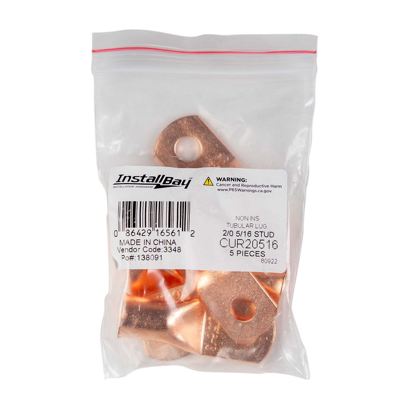 Install Bay CUR20516 2/0 Gauge 5/16" Copper Uninsulated Ring Terminal (5 Pack)