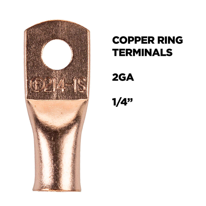 The Install Bay CUR214 Copper 2 Gauge 1/4" Ring Terminal (10/pack)