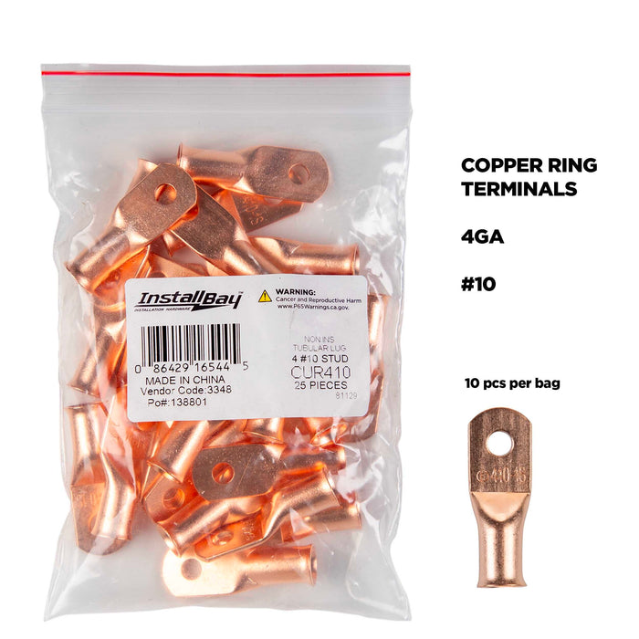 The Install Bay CUR410 Copper 4 Gauge #10 Ring Terminal (25/pack)