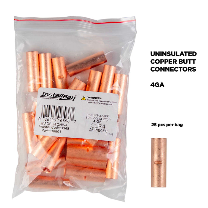 The Install Bay CUR4 Copper Uninsulated 4 Gauge Butt Connector (25/pk)