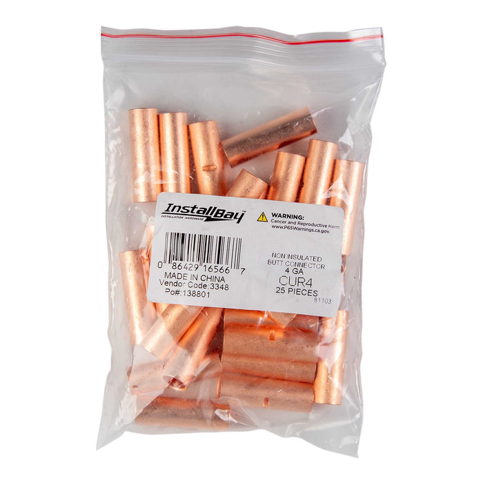 The Install Bay CUR4 Copper Uninsulated 4 Gauge Butt Connector (25/pk)