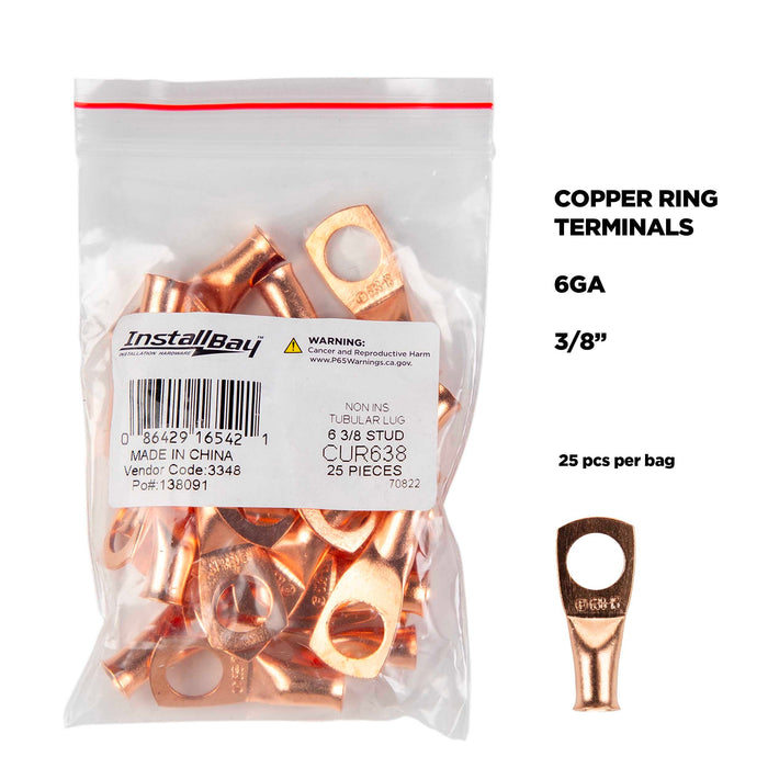 The Install Bay CUR638 6 Gauge Copper 3/8" Ring Terminal (25/pack)
