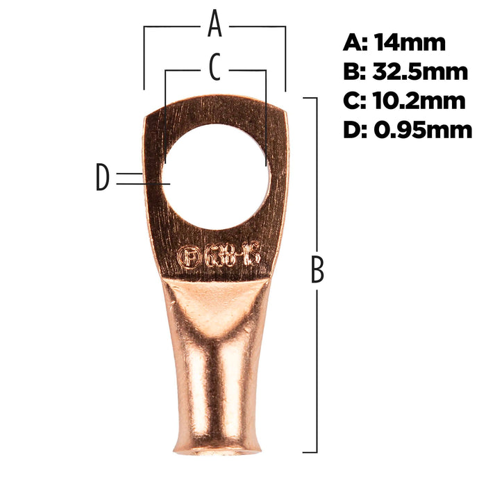 The Install Bay CUR638 6 Gauge Copper 3/8" Ring Terminal (25/pack)