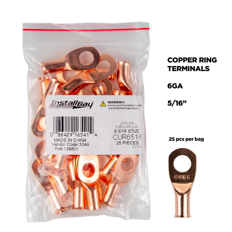 The Install Bay CUR6516 Copper 6 Gauge 5/16" Ring Terminal (25/pack)