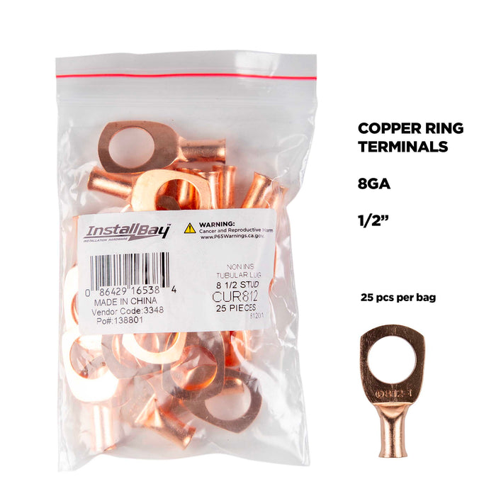 The Install Bay CUR812 8 Gauge 1/2" Copper Ring Terminal (25/pack)