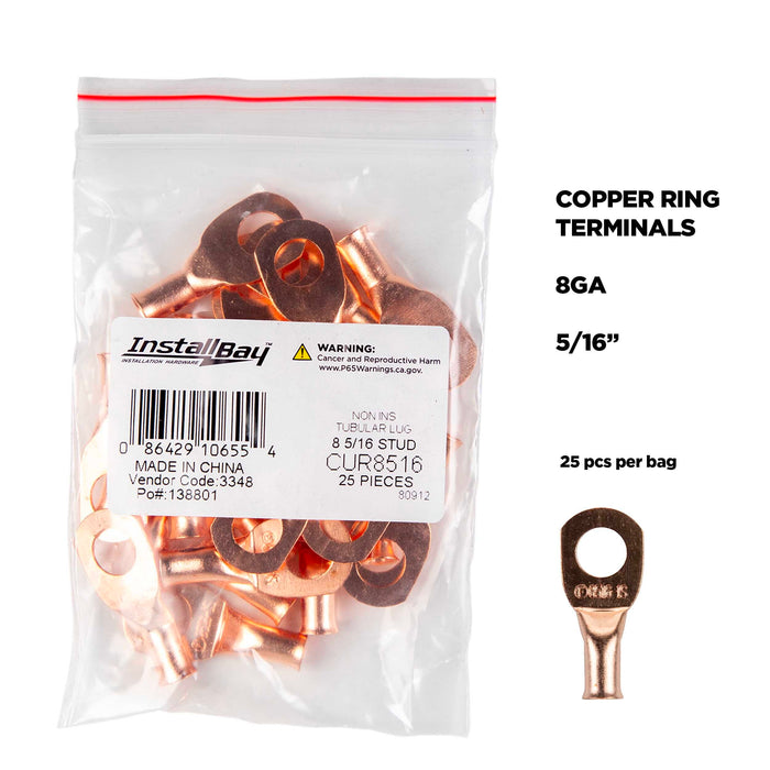 The Install Bay CUR8516 Copper 8 Gauge 5/16" Ring Terminal (25/pack)