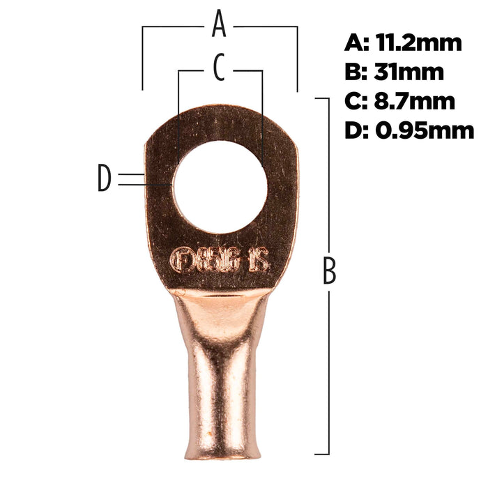 The Install Bay CUR8516 Copper 8 Gauge 5/16" Ring Terminal (25/pack)