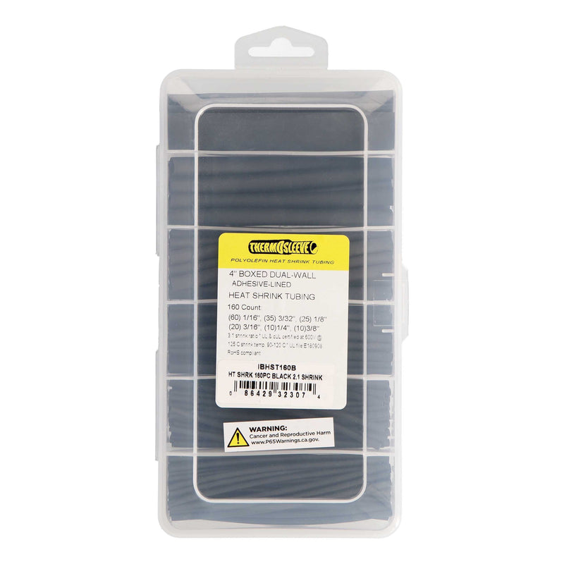 The Install Bay IBHST160B Heat Shrink Tubing Kit 160 Pc 4in 2:1 Assorted Black