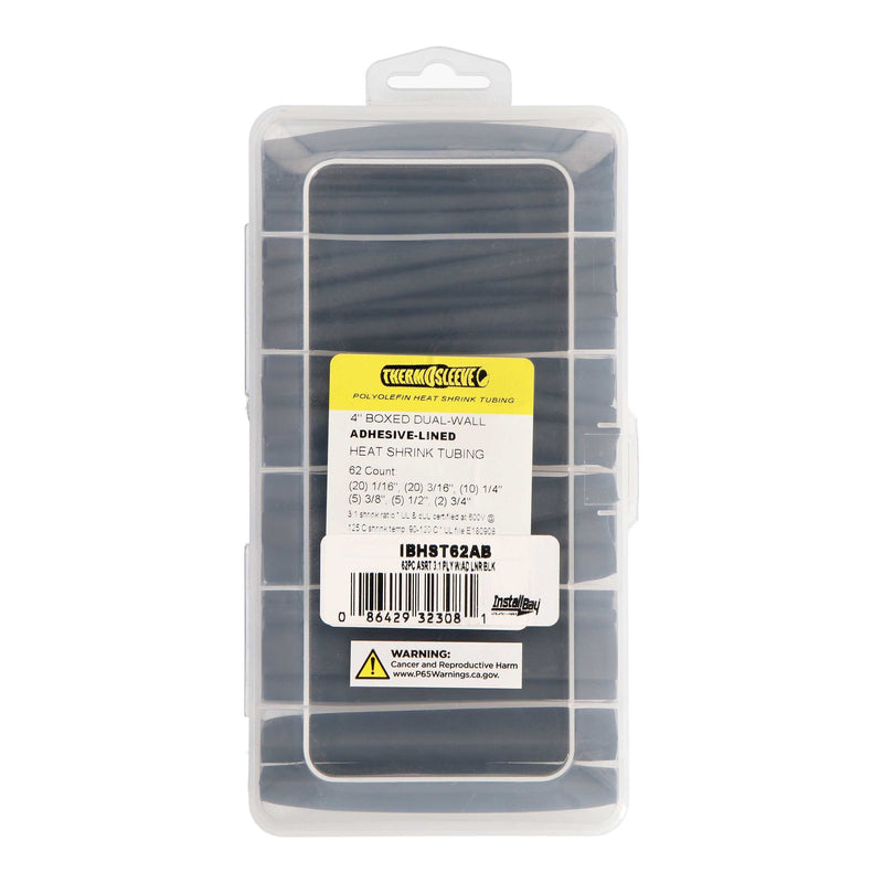 IBHST62AB 62 Pc Dual Wall Heat Shrink Kit - 4in Assorted 3:1 Black