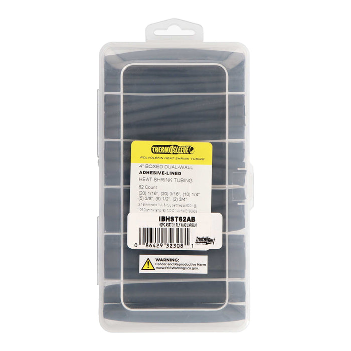 IBHST62AB 62 Pc Dual Wall Heat Shrink Kit - 4in Assorted 3:1 Black