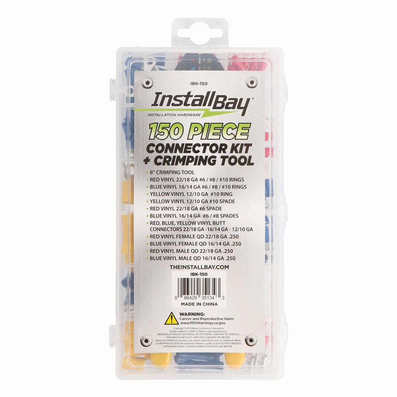 The Install Bay IBK-150 Automotive Car Audio Connector Assorted Terminal Kit 150 Piece with Crimping Tool
