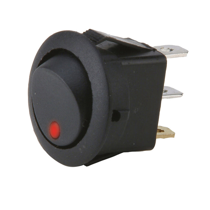 The Install Bay IBRRSR 20 Amp Round Rocker Switch with Red LED (5/pk)