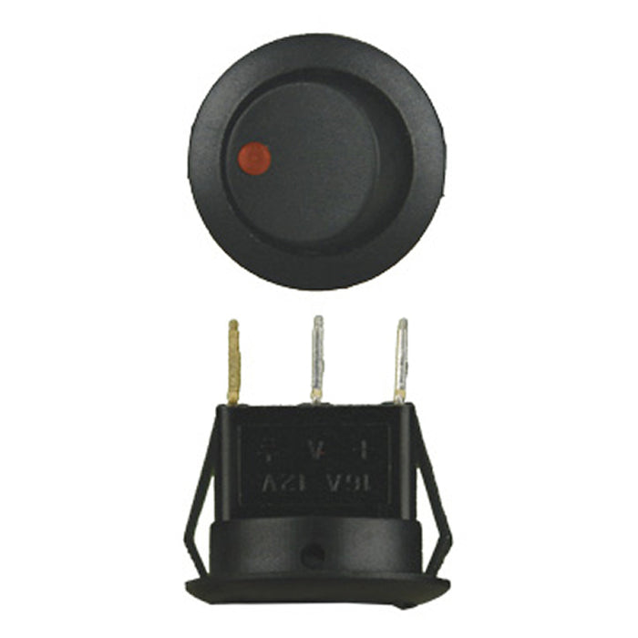 The Install Bay IBRRSR 20 Amp Round Rocker Switch with Red LED (5/pk)