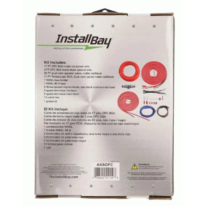 BOSS Audio BASS8 Low Profile Under Seat Powered Car Subwoofer and Install Bay AK8OFC 8 Gauge OFC Complete Amplifier Installation Kit