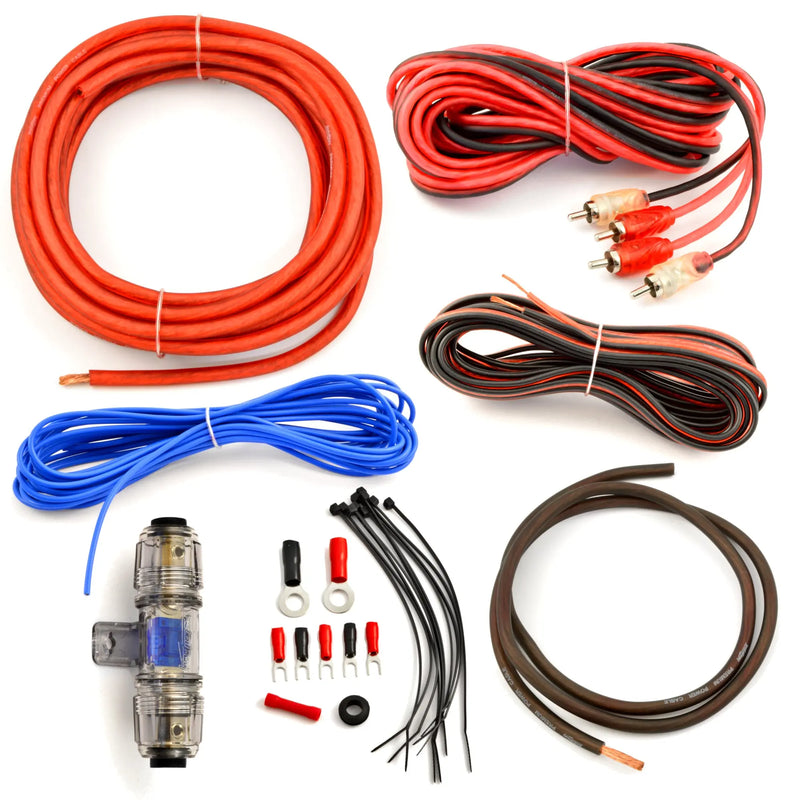 BOSS Audio BASS8 Low Profile Under Seat Powered Car Subwoofer and Install Bay AK8OFC 8 Gauge OFC Complete Amplifier Installation Kit