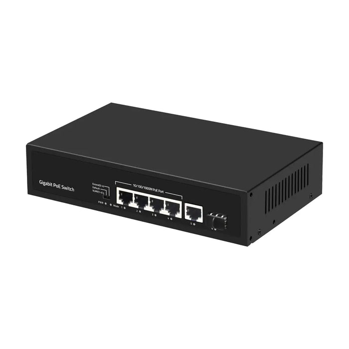 6-Port Unmanaged Gigabit PoE Switch 4x PoE Ports RJ45 SFP Uplink 60W ESD & Surge Protected