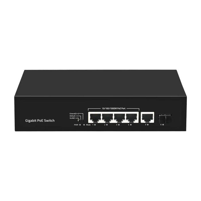 6-Port Unmanaged Gigabit PoE Switch 4x PoE Ports RJ45 SFP Uplink 60W ESD & Surge Protected
