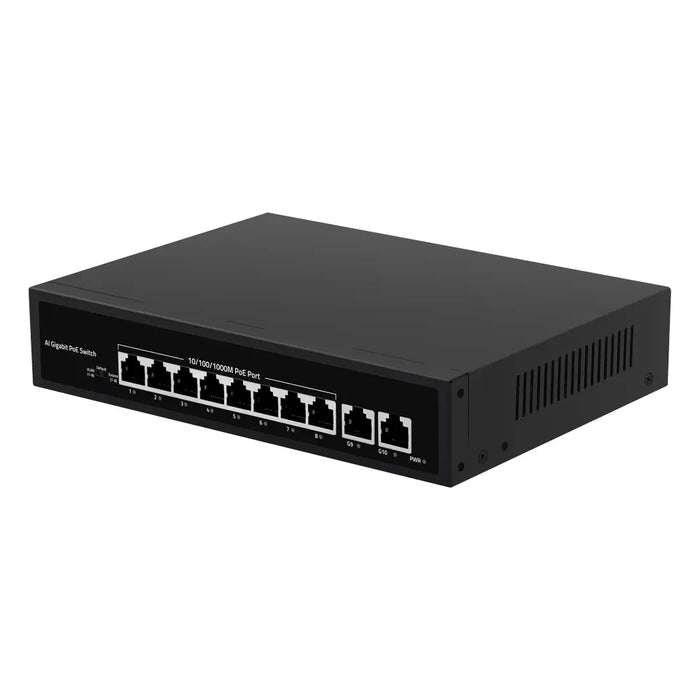 10-Port Unmanaged Gigabit PoE Switch 8x PoE Ports 2x RJ45 Uplink 60W AI Extend VLAN & PoE Watchdog