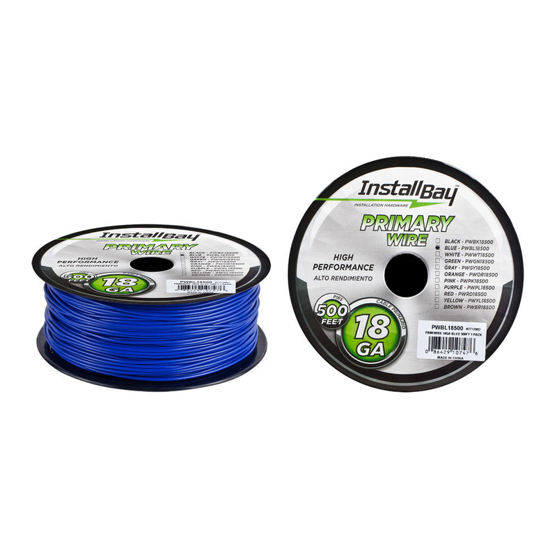 The Install Bay PWBL18500 18 Gauge Blue Coil 500 Feet Stranded Primary Wire
